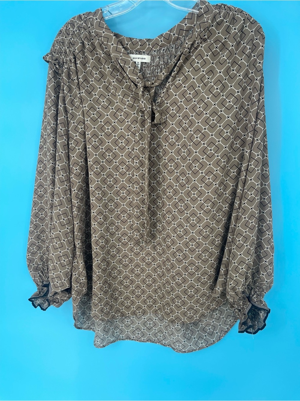 Max Studio Brown Geometric‎ Peasant Blouse